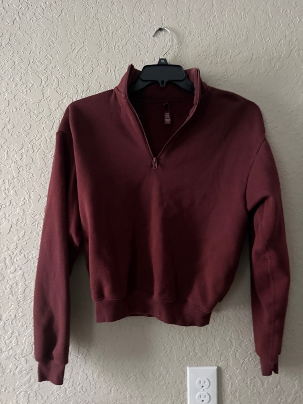 SKIMS Long Sleeve Quarter-Zip Top in Burgundy